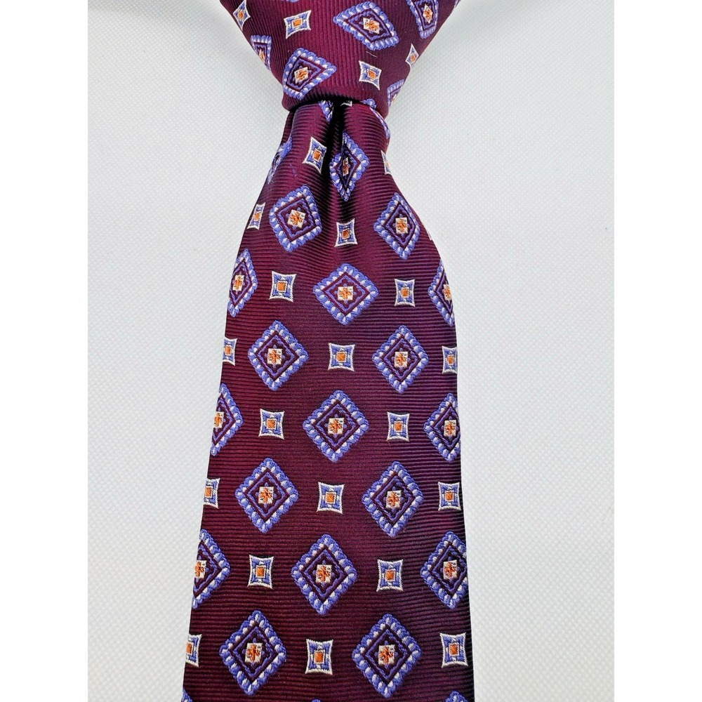 Private‎ Stock Silk Tie Men 59"x3" Bergundy Purple Geometric Jacquard Designer